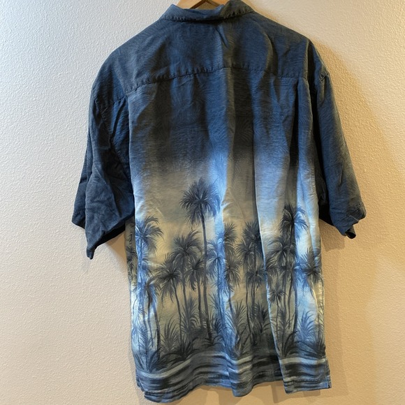 TOMMY BAHAMA Mens 100% Silk Blue Palm Hawaiian Camp‎ Button Up Shirt Size XL - Picture 5 of 8